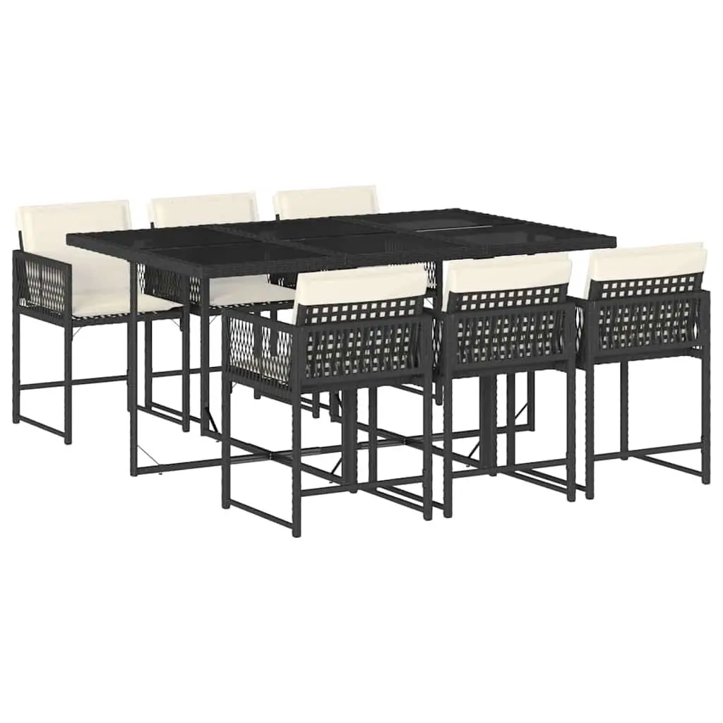7 Piece Garden Dining Set PE Rattan Outdoor Patio Furniture with Cushions Black