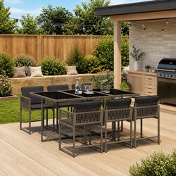 Garden Dining Set 7 Piece Outdoor Furniture Grey Poly Rattan with Cushions