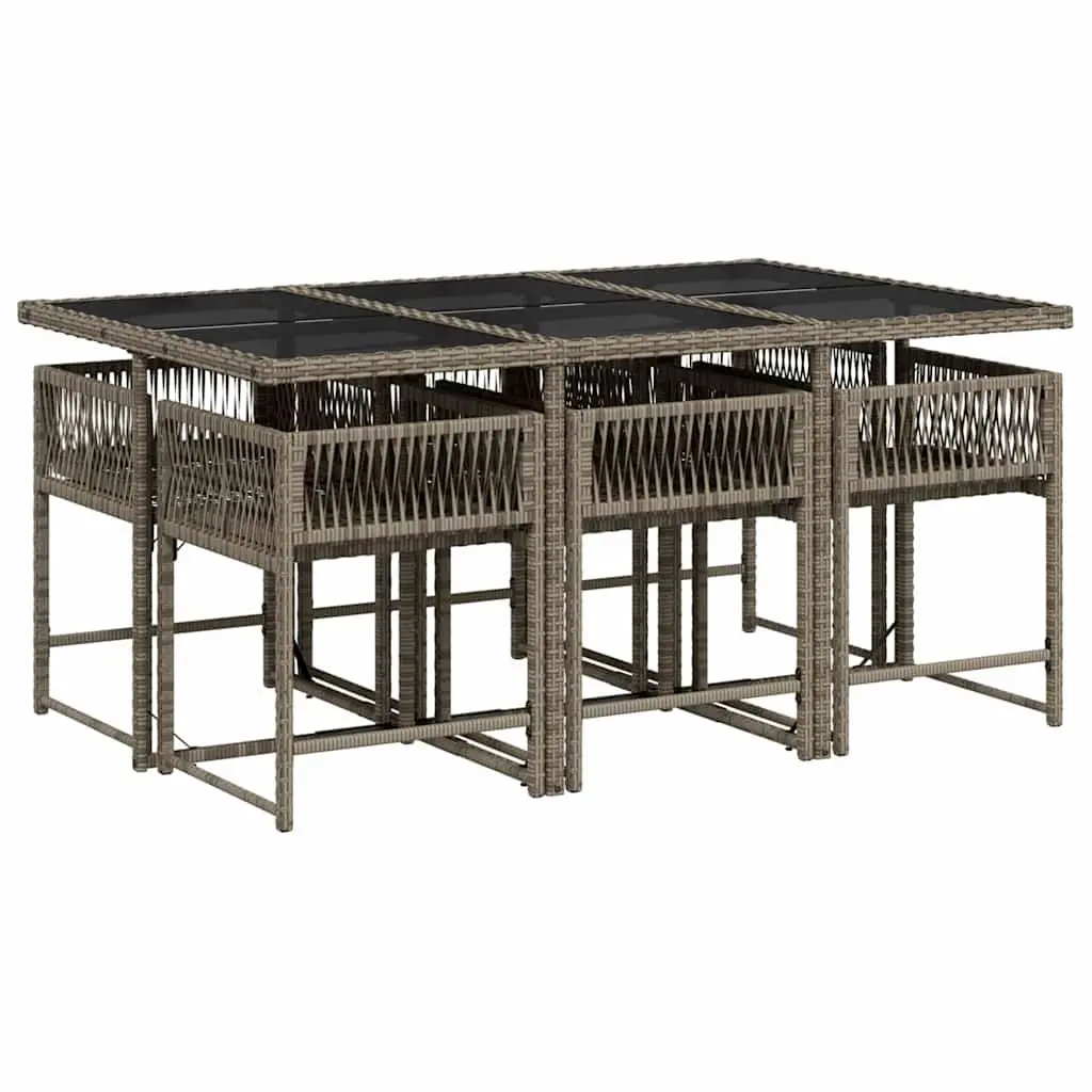Garden Dining Set 7 Piece PE Rattan Outdoor Furniture Grey with Cushions
