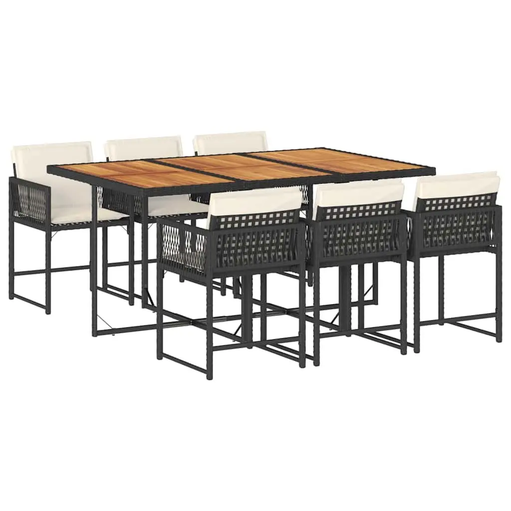 7 Piece Garden Dining Set Outdoor Furniture PE Rattan Chairs Table Black