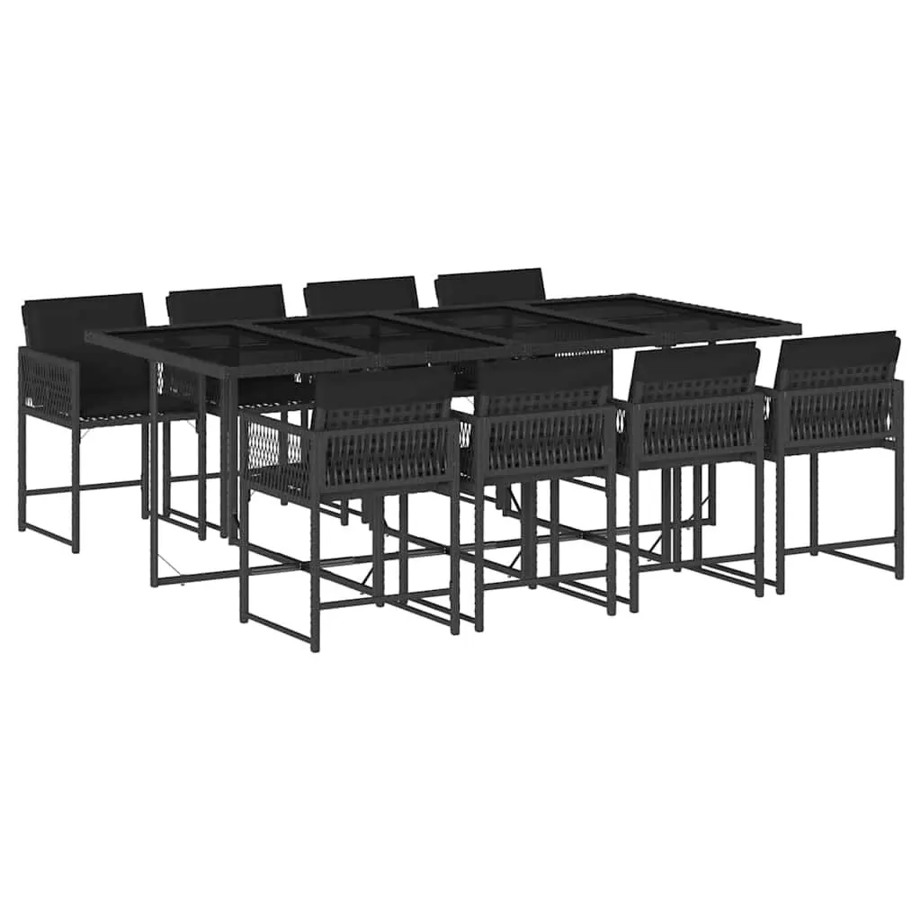 Garden Dining Set 9 Piece Outdoor Furniture Black Poly Rattan Chairs Table