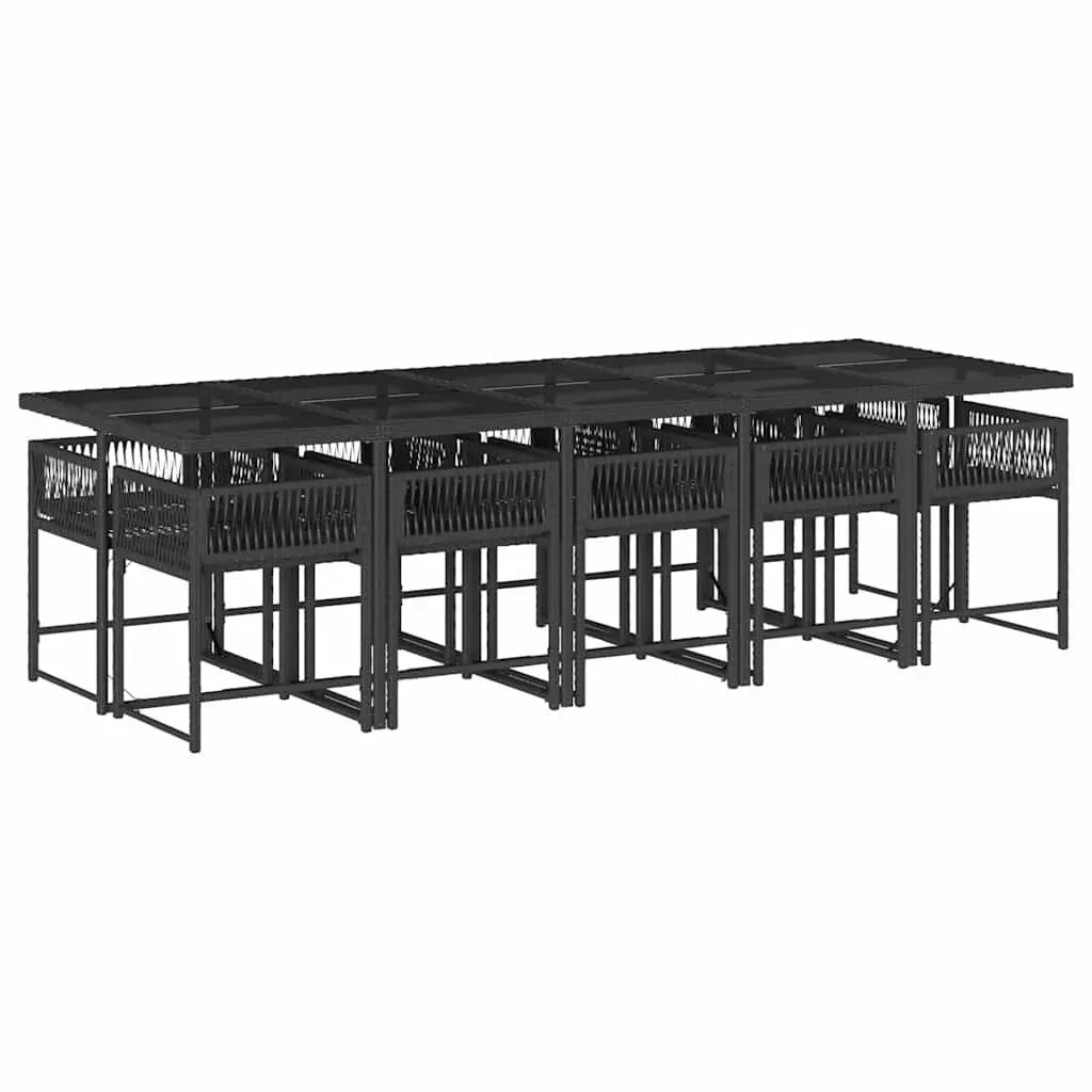 11 Piece Outdoor Dining Set PE Rattan Black with Cushions