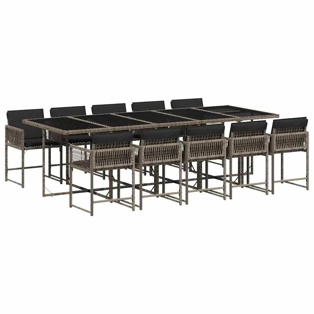 11 Piece Outdoor Dining Set PE Rattan Grey with Tempered Glass Table and Cushions