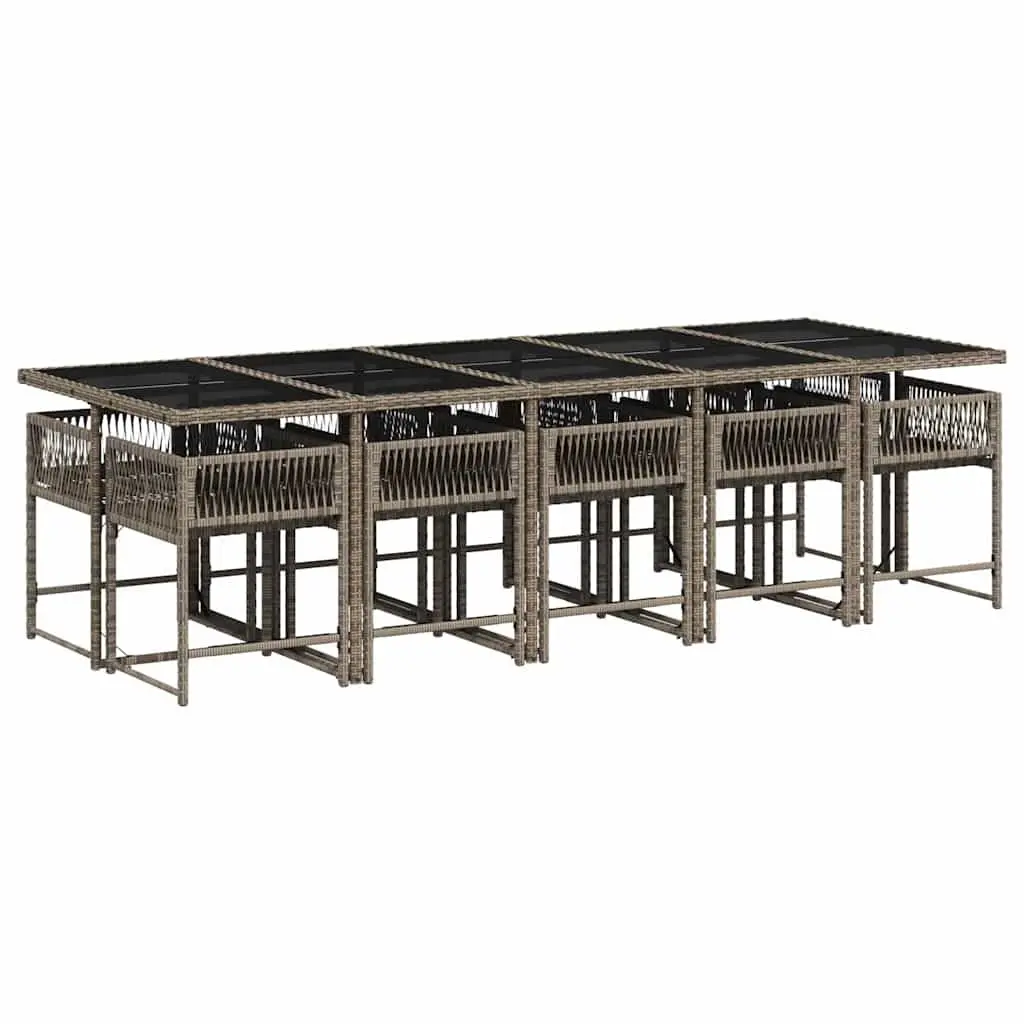 11 Piece Outdoor Dining Set PE Rattan Grey with Tempered Glass Table and Cushions