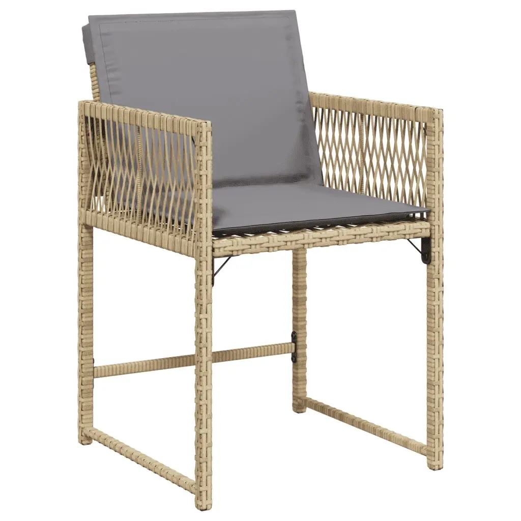 Garden Dining Set PE Rattan 11 Piece Outdoor Furniture Beige with Tempered Glass Table and Padded Cushions