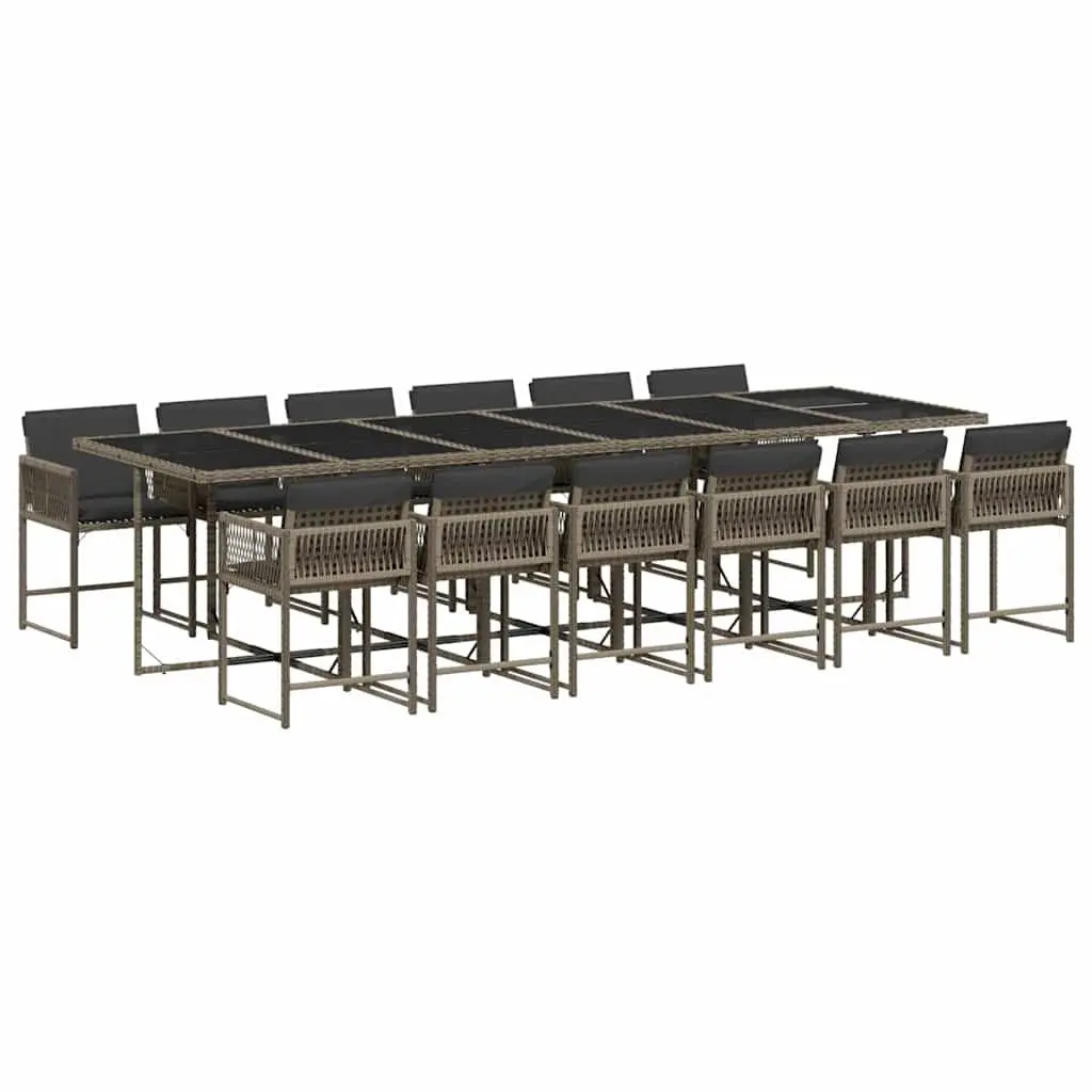 Garden Dining Set PE Rattan 13 Piece Grey with Cushions Outdoor Patio Furniture