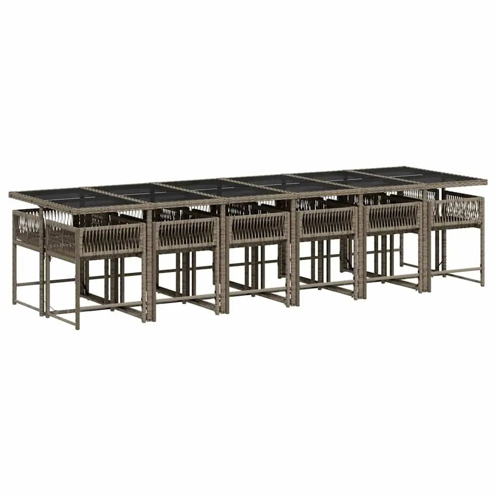Garden Dining Set PE Rattan 13 Piece Grey with Cushions Outdoor Patio Furniture