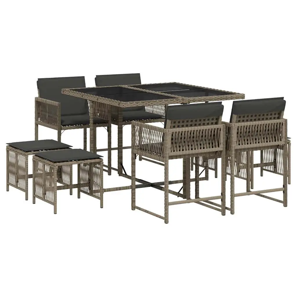 Garden Dining Set PE Rattan 9 Piece Outdoor Furniture Grey Chairs Table Patio