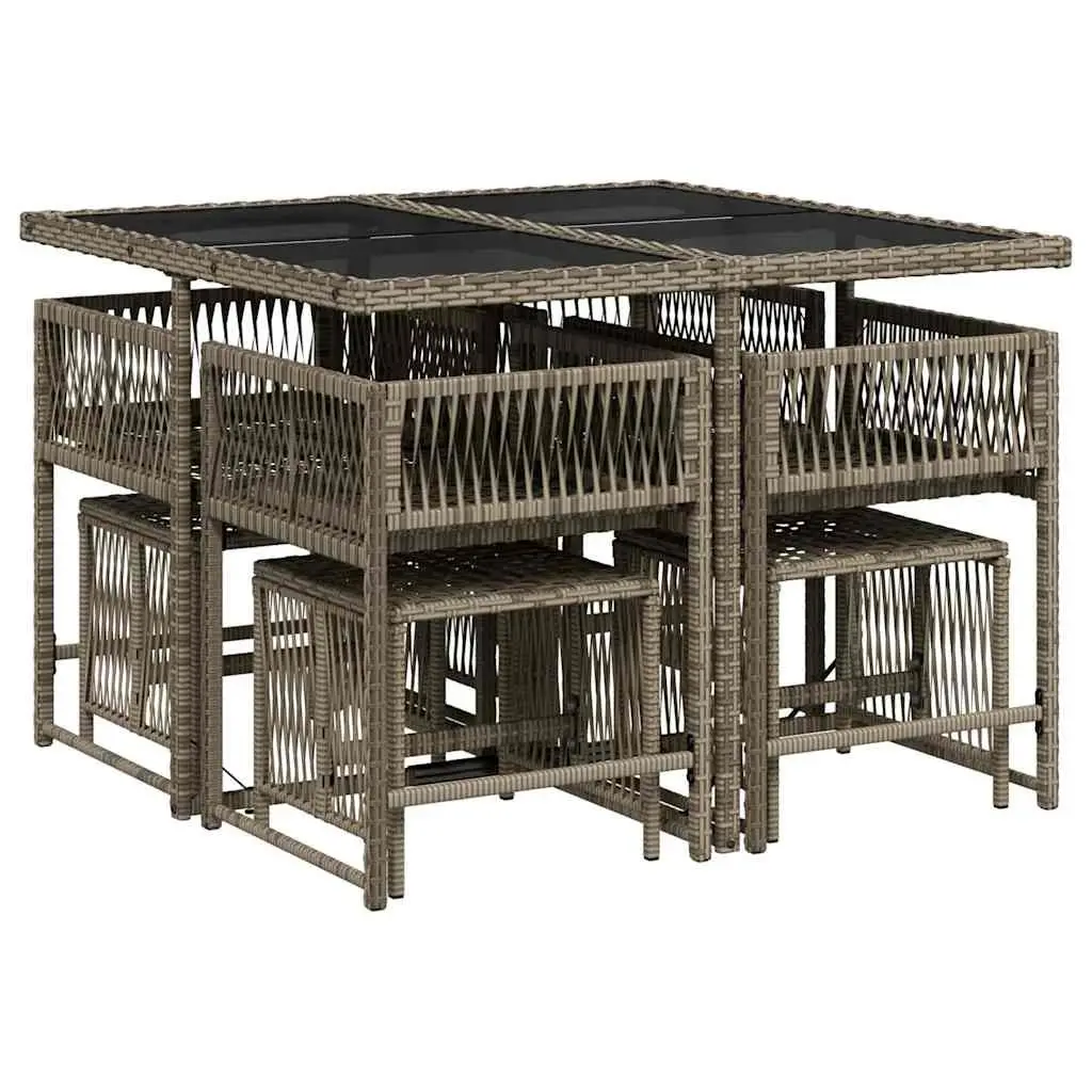 Garden Dining Set PE Rattan 9 Piece Outdoor Furniture Grey Chairs Table Patio
