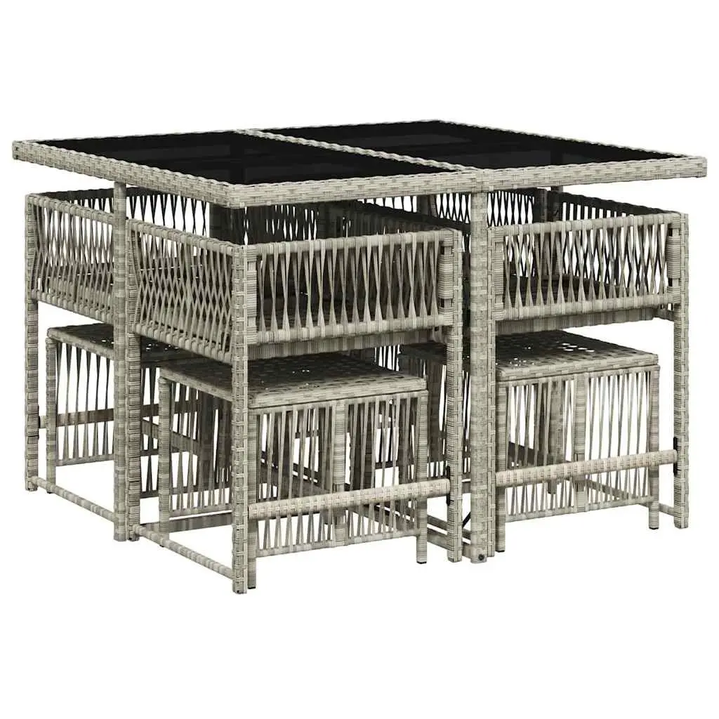 Garden Dining Set 9 Piece PE Rattan Grey Outdoor Furniture with Cushions