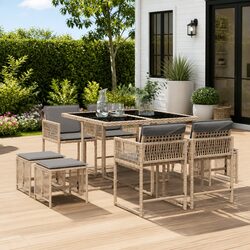9 Piece Outdoor Dining Set Beige Poly Rattan Patio Garden Furniture with