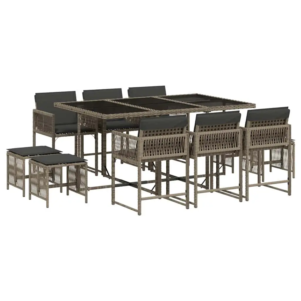 Outdoor Dining Set Grey PE Rattan 11 Piece Furniture with Cushions for Garden Patio Relaxation