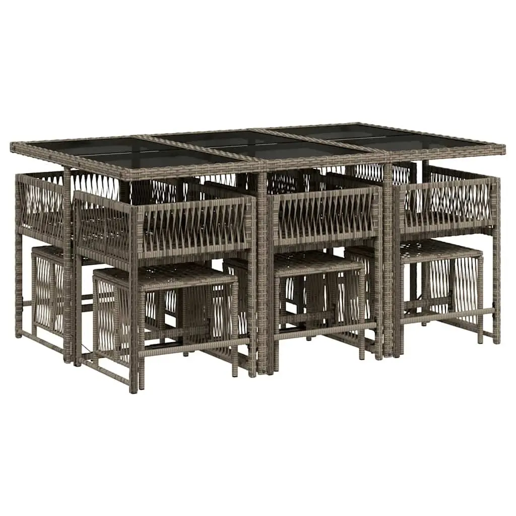 Outdoor Dining Set Grey PE Rattan 11 Piece Furniture with Cushions for Garden Patio Relaxation