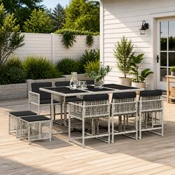 Versatile 11-Piece Grey Garden Dining Set for Any Occasion