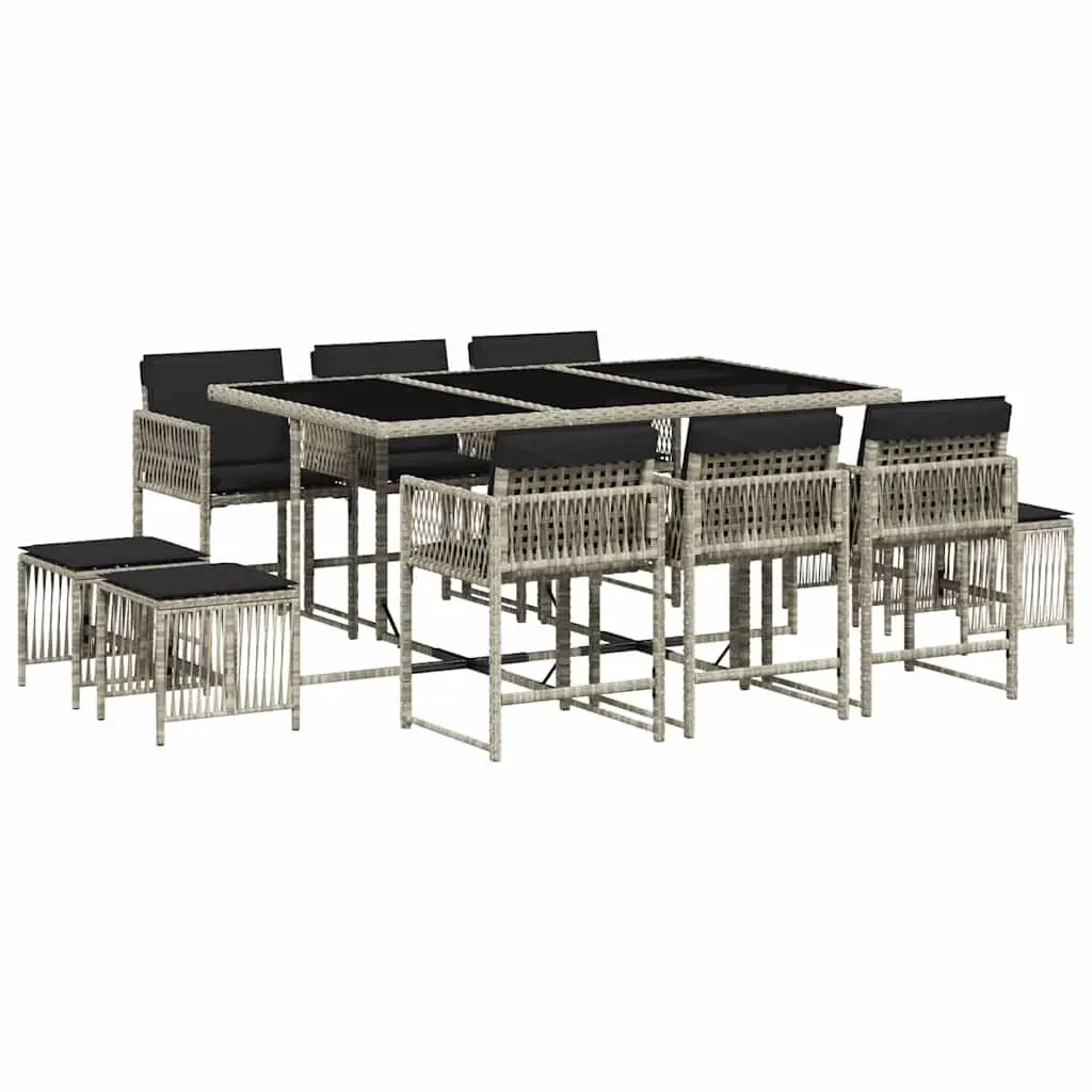 Outdoor Dining Set Grey Rattan Furniture 11 Piece with Glass Table and Cushions