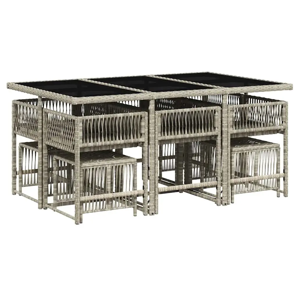 Outdoor Dining Set Grey Rattan Furniture 11 Piece with Glass Table and Cushions