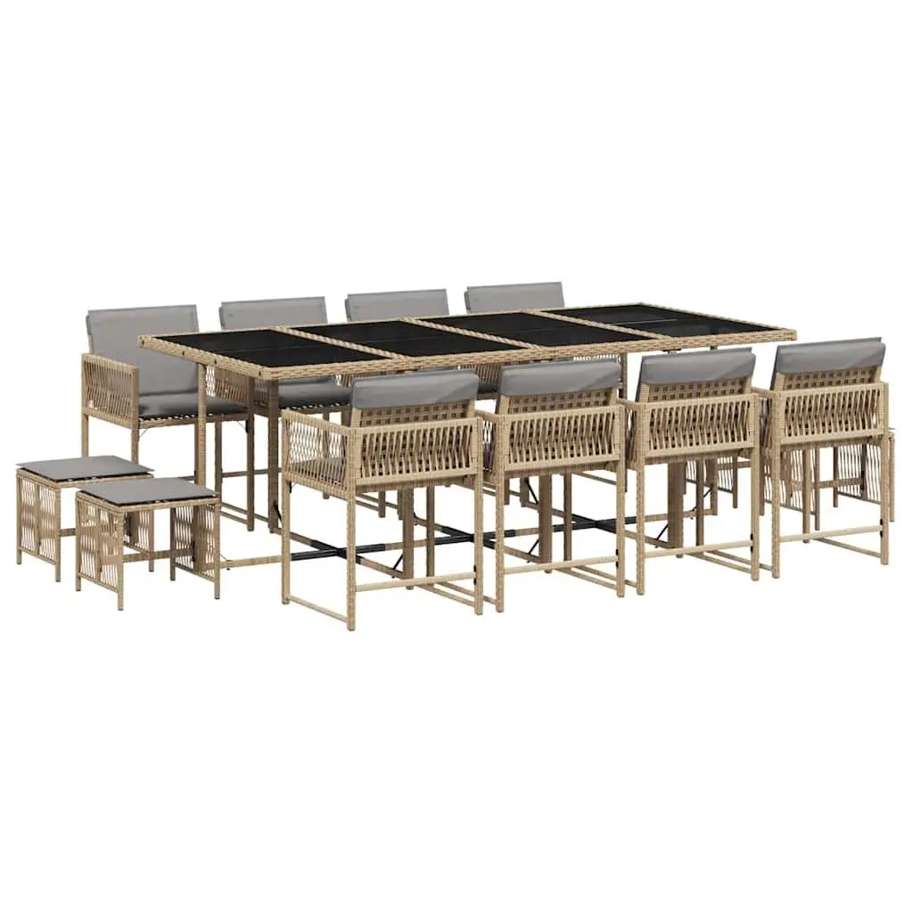 Garden Dining Set PE Rattan 13 Piece Outdoor Furniture Beige Chairs Table Cushions