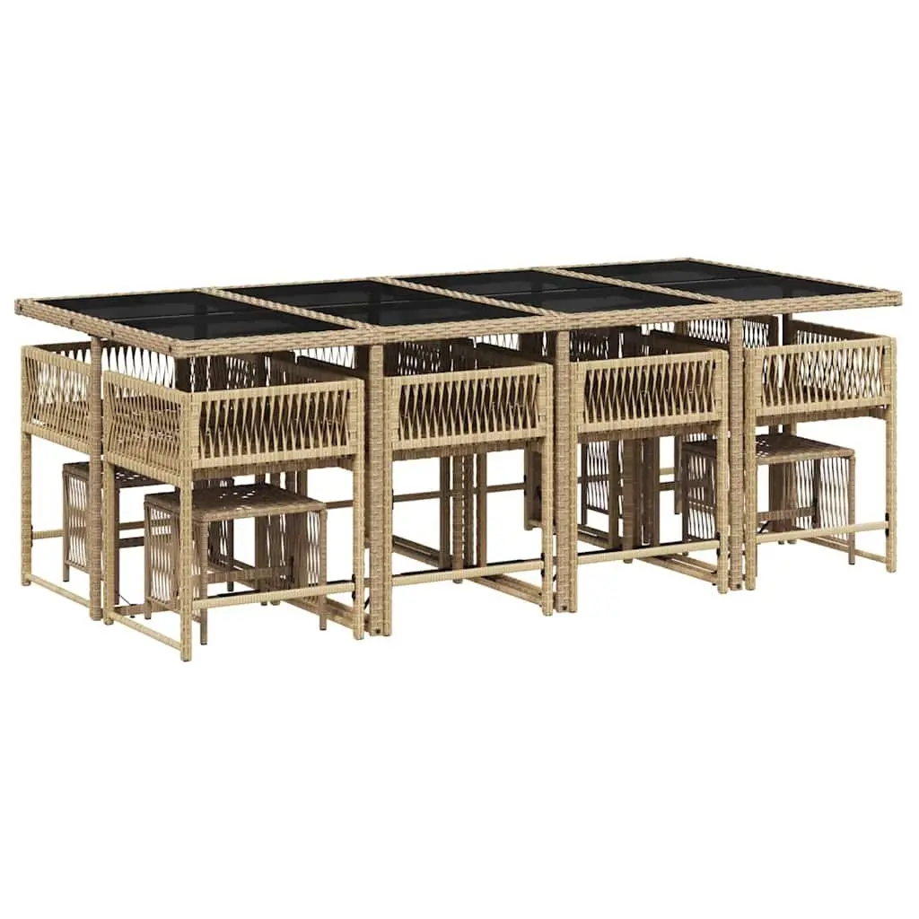 Garden Dining Set PE Rattan 13 Piece Outdoor Furniture Beige Chairs Table Cushions