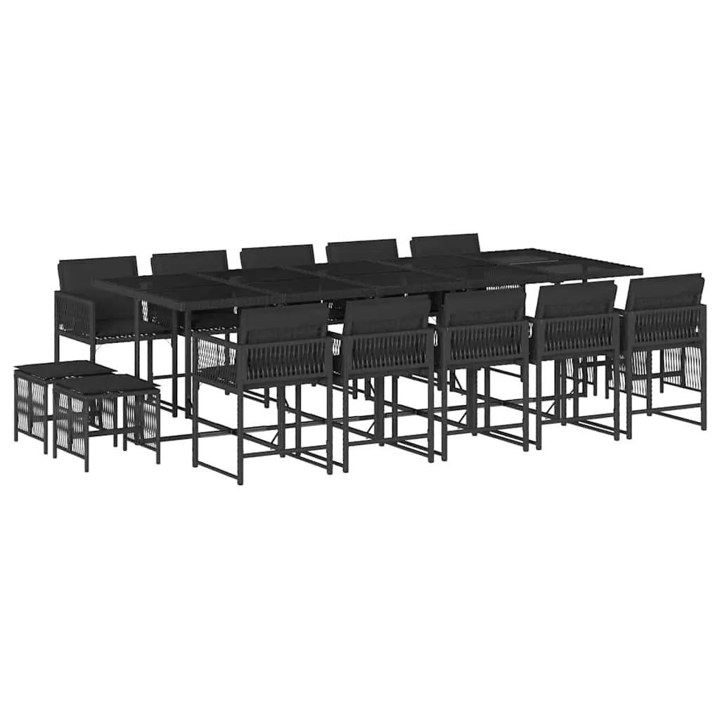 15 Piece Outdoor Dining Set PE Rattan Chairs Table with Cushions Black Patio
