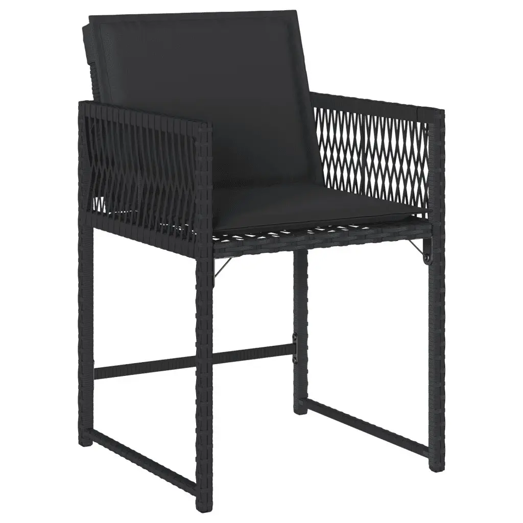 15 Piece Outdoor Dining Set PE Rattan Chairs Table with Cushions Black Patio