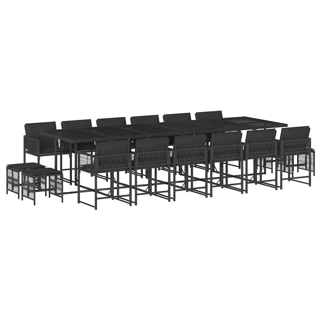 Outdoor Garden Dining Set 17 Piece PE Rattan Black Chairs Table with Cushions