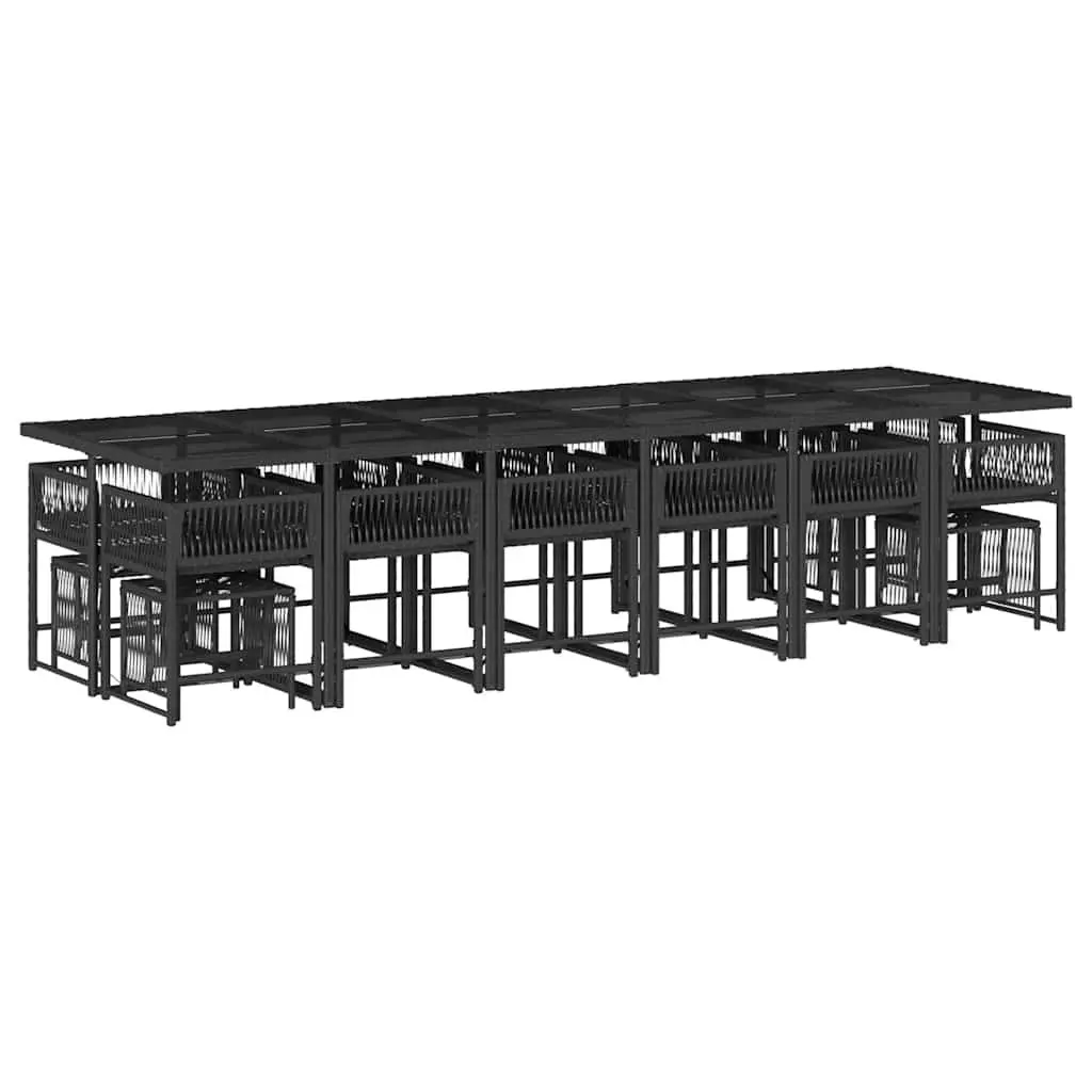 Outdoor Garden Dining Set 17 Piece PE Rattan Black Chairs Table with Cushions
