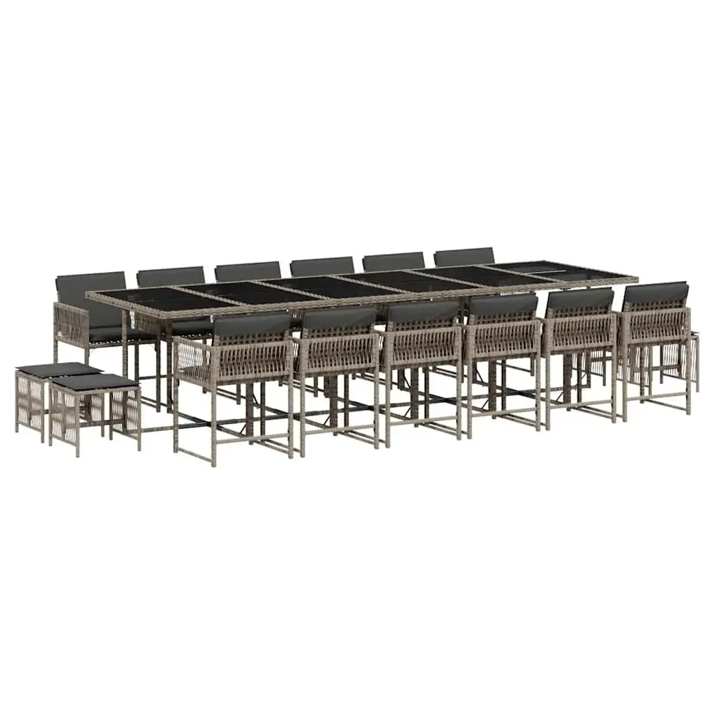 Garden Dining Set 17 Piece PE Rattan Outdoor Furniture Grey Table Chairs