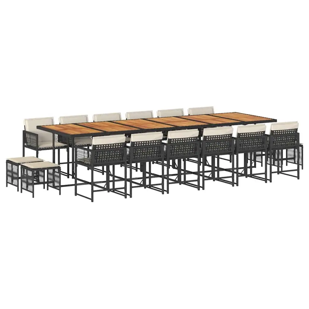 17 Piece Garden Dining Set Black Poly Rattan with Cushions Outdoor Furniture
