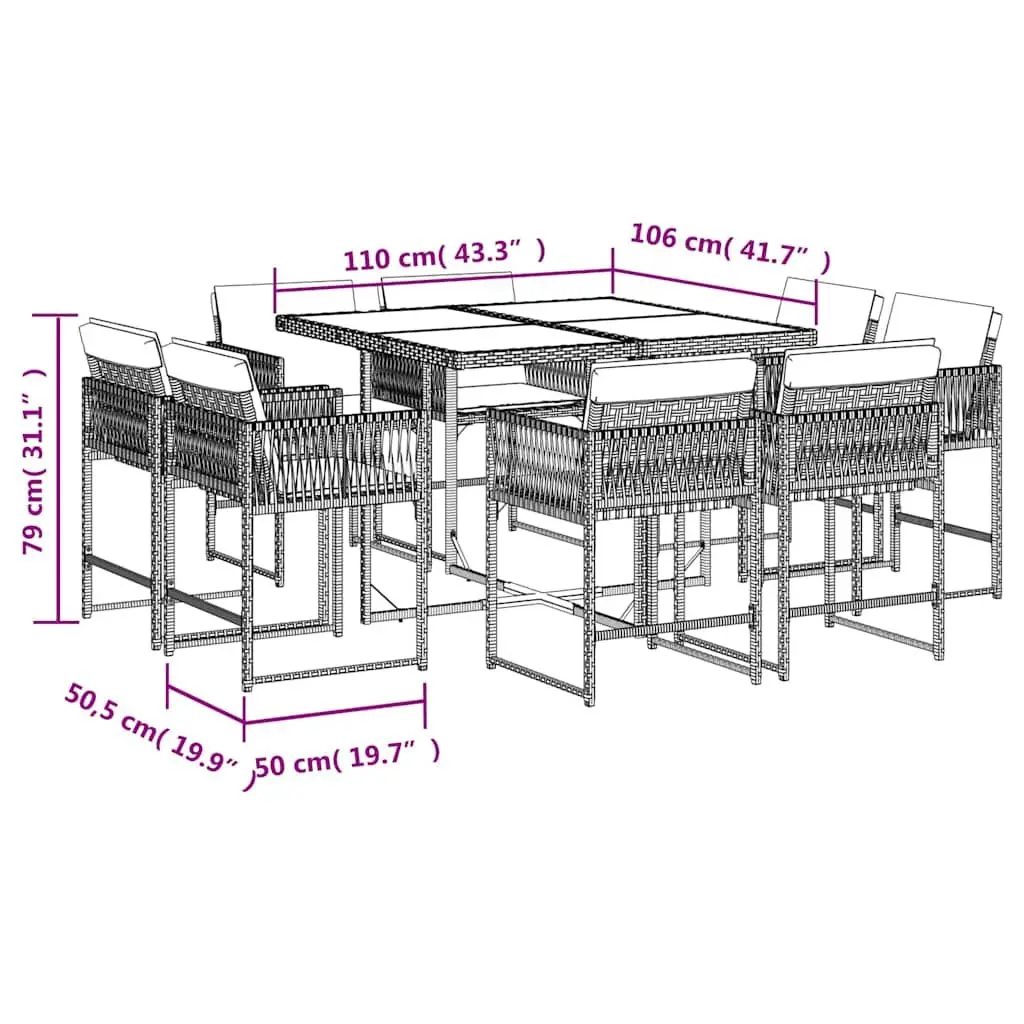 Garden Dining Set 9 Piece PE Poly Rattan Outdoor Furniture Beige with Cushions