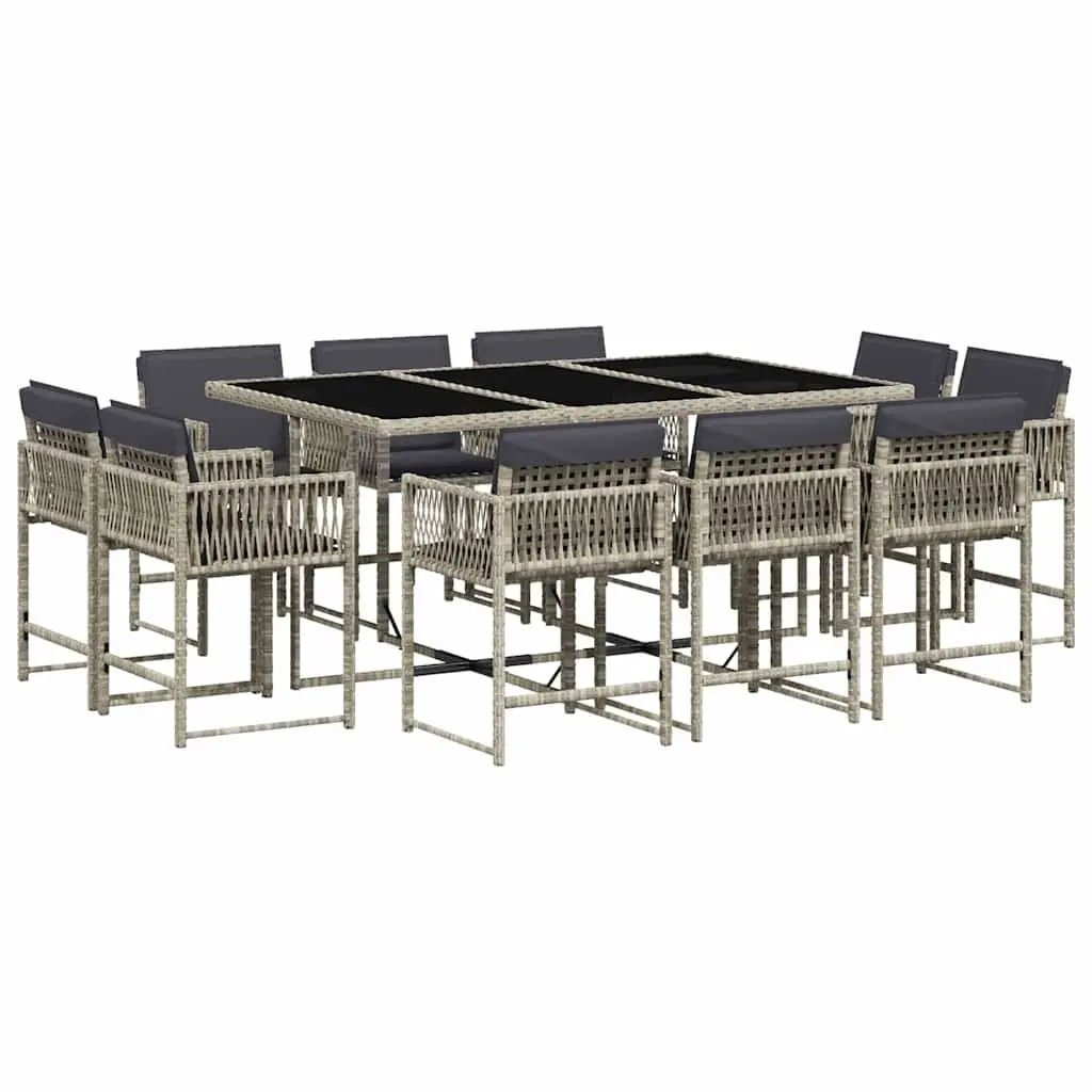 Garden Dining Set Grey Poly Rattan Outdoor 11 Piece with Cushions for Patio