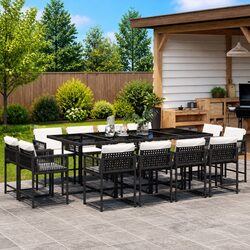 13 Piece Outdoor Garden Dining Set with Cushions Black PE Rattan Patio Furniture