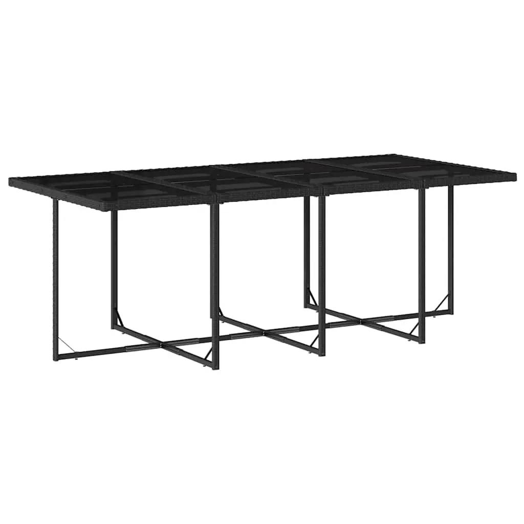 13 Piece Outdoor Dining Set PE Rattan Black Cushions Tempered Glass Table