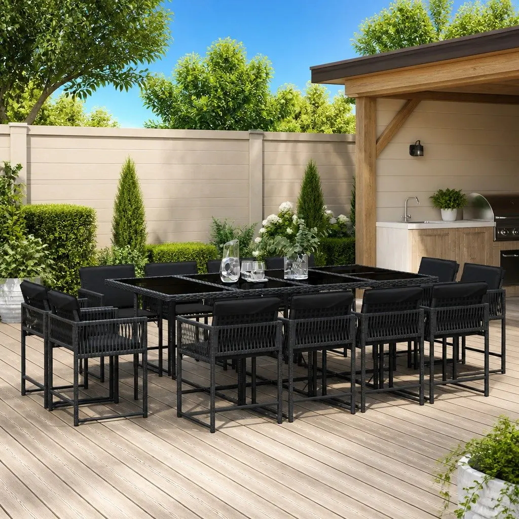 Garden Dining Set 13 Piece Outdoor Furniture Patio Table Chairs Black Poly