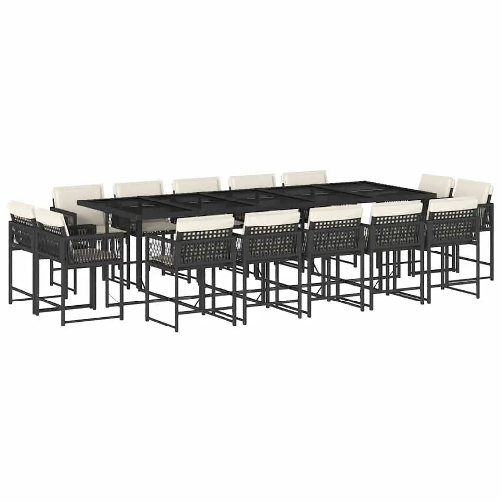 Garden Dining Set 15 Piece Outdoor Furniture Black PE Rattan Chairs Table