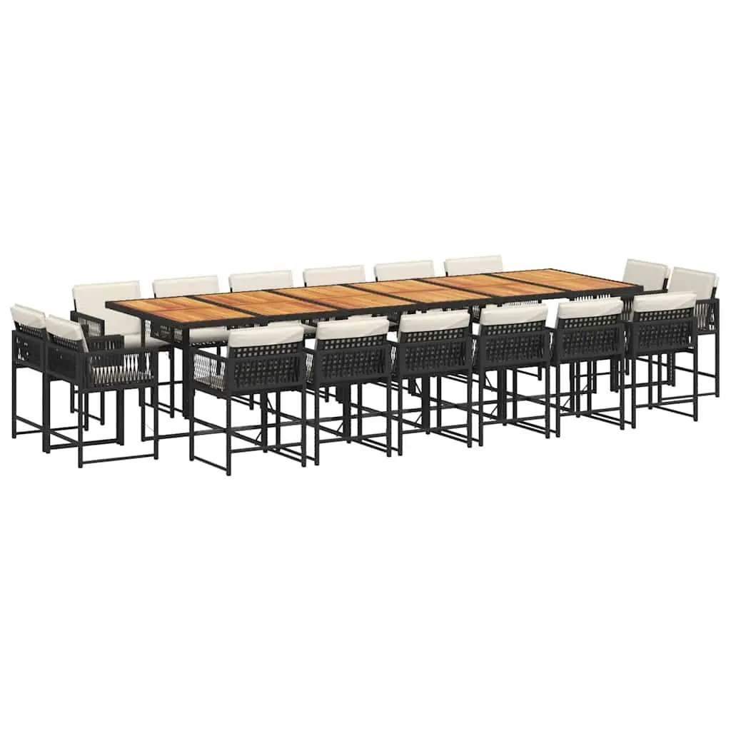 17 Piece Outdoor Garden Dining Set Poly Rattan Chairs Acacia Wood Table Black