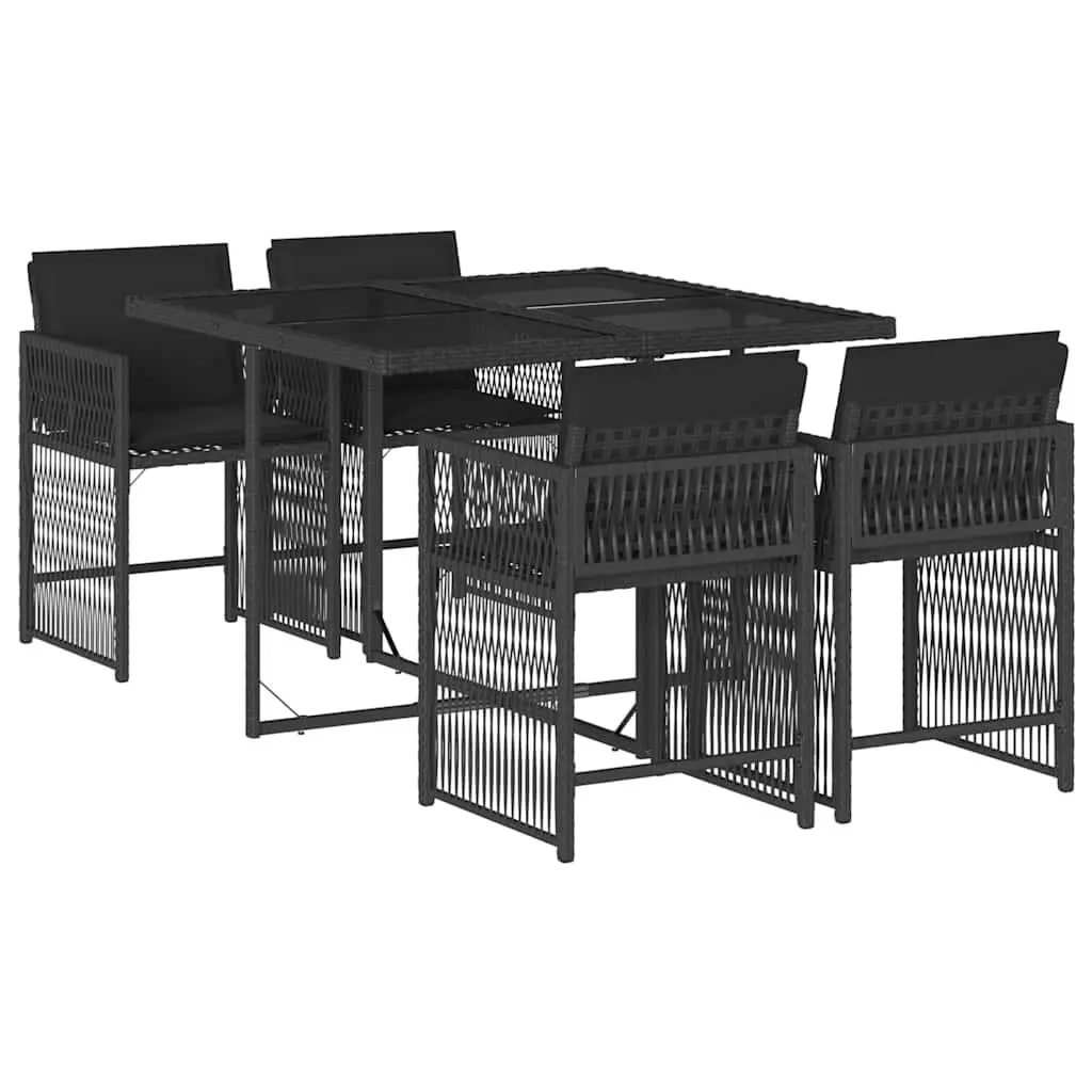 5 Piece Outdoor Garden Dining Set PE Rattan Black Tempered Glass Table
