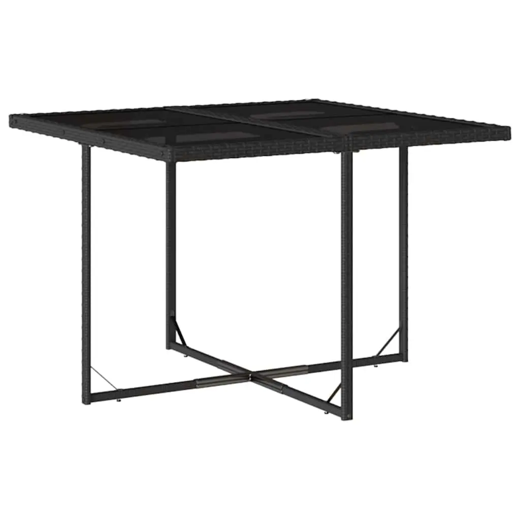 5 Piece Outdoor Garden Dining Set PE Rattan Black Tempered Glass Table