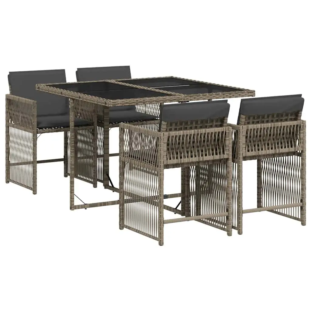 Garden Dining Set PE Rattan 5 Piece Grey Cushions Table