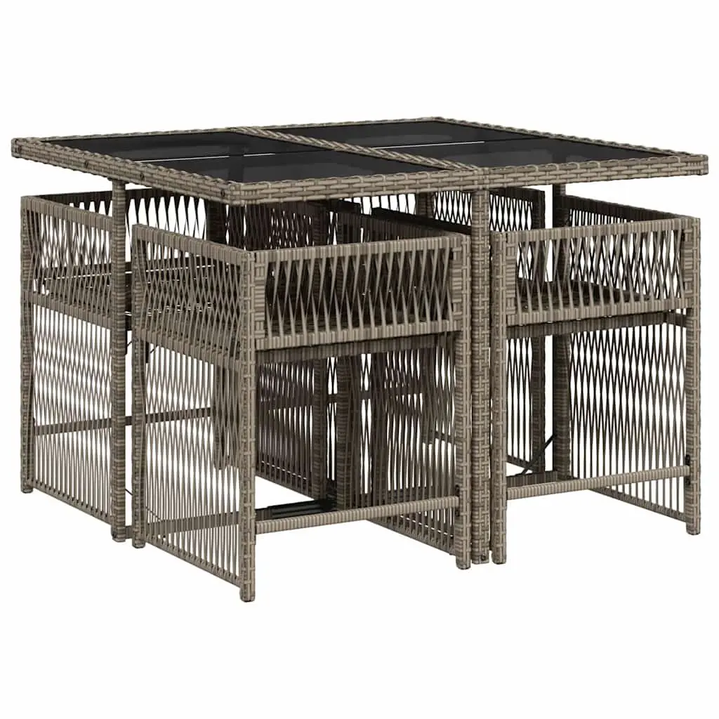 Garden Dining Set PE Rattan 5 Piece Grey Cushions Table