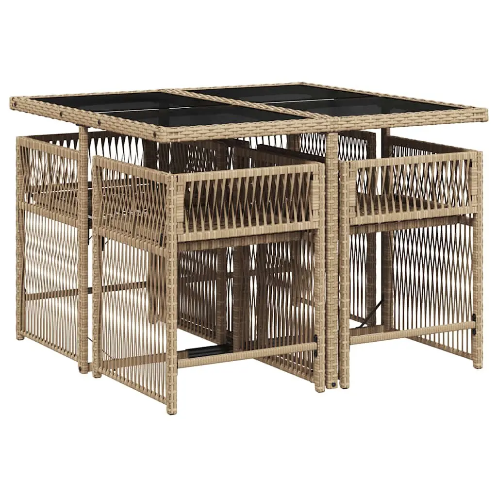 5 Piece Garden Dining Set PE Rattan Beige Outdoor Table Chairs Patio Furniture