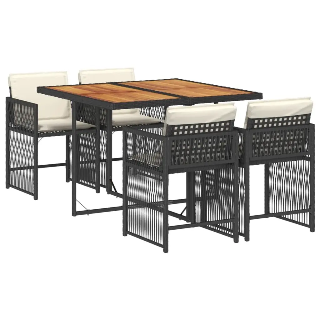Garden Dining Set 5 Piece Poly Rattan Acacia Wood Table Black Outdoor Patio Furniture