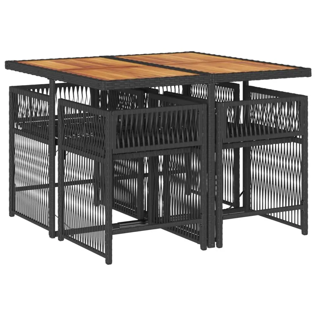 Garden Dining Set 5 Piece Poly Rattan Acacia Wood Table Black Outdoor Patio Furniture
