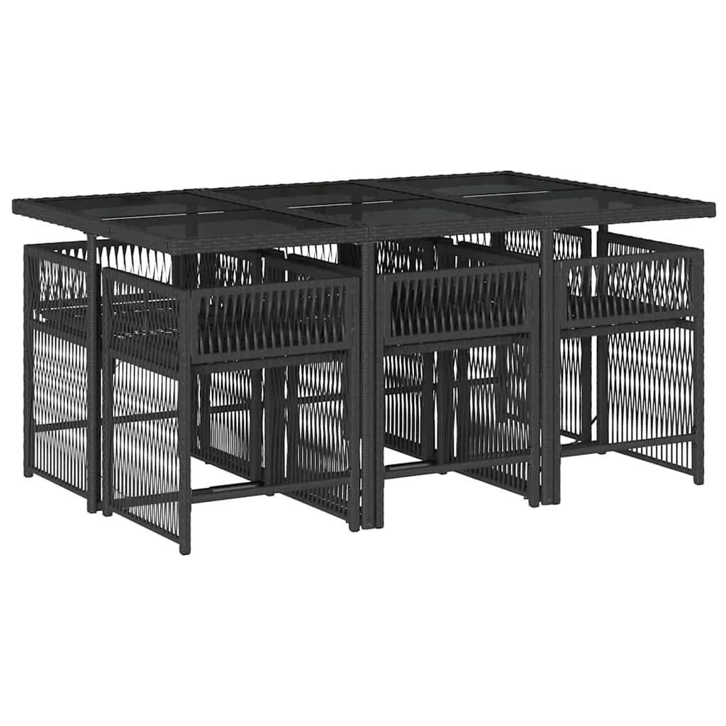 7 Piece Outdoor Dining Set PE Rattan Cushioned Chairs Black Table