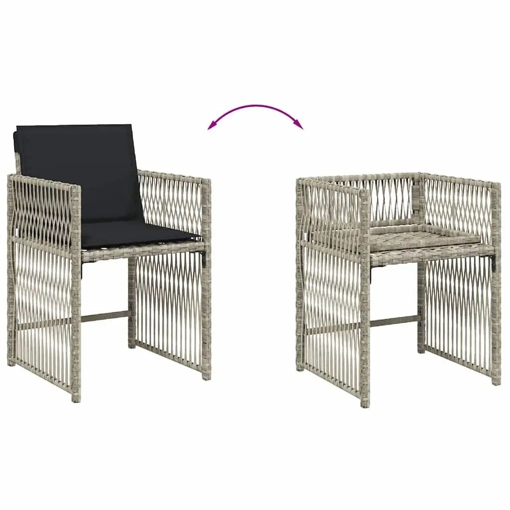 7 Piece Outdoor Furniture Dining Set Grey PE Rattan with Tempered Glass Table and Cushions