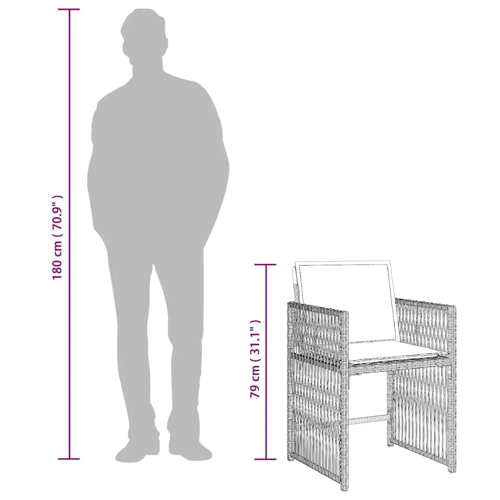7 Piece Outdoor Furniture Dining Set Grey PE Rattan with Tempered Glass Table and Cushions