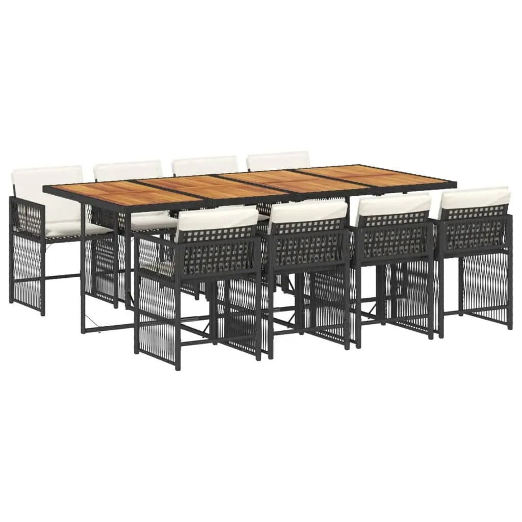 9 Piece Outdoor Dining Set Acacia Wood Table Black PE Rattan Chairs