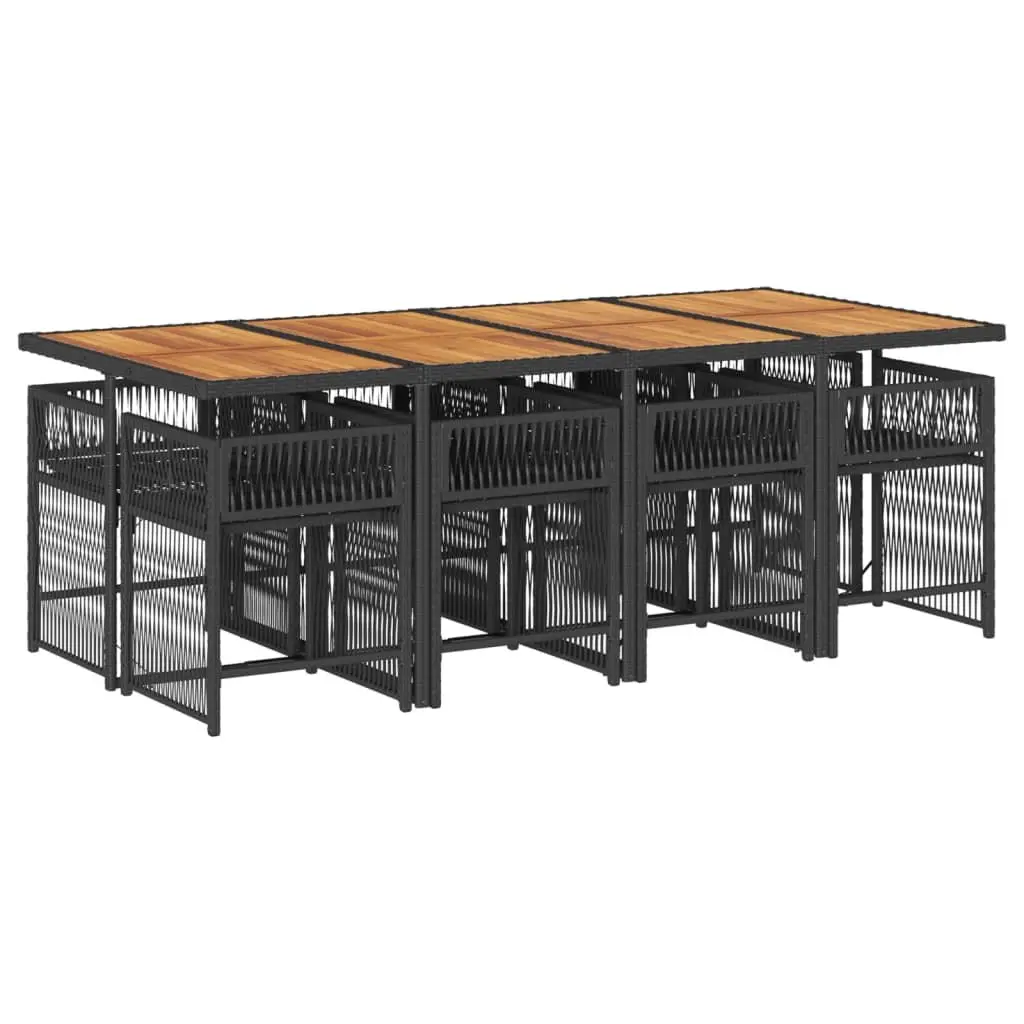 9 Piece Outdoor Dining Set Acacia Wood Table Black PE Rattan Chairs