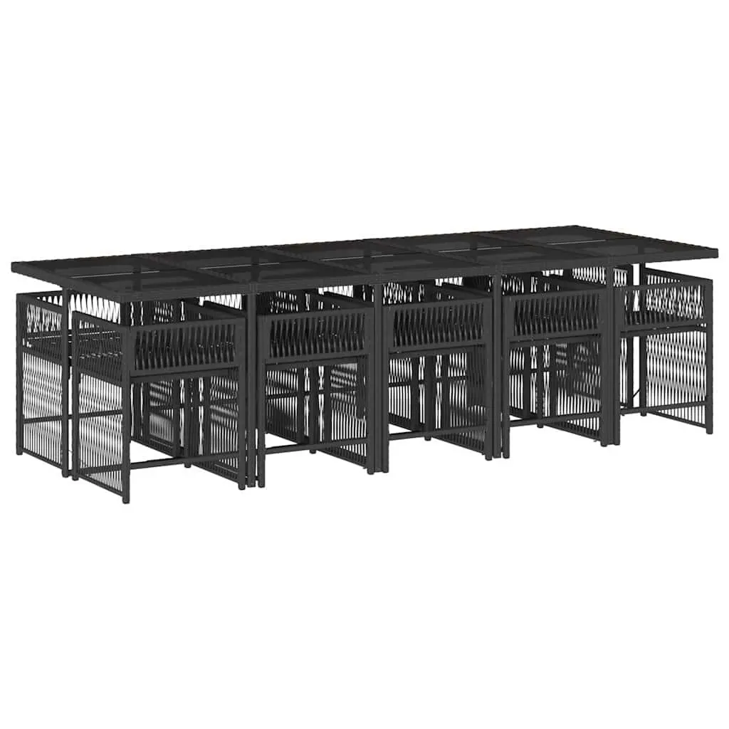 Outdoor Garden Dining Set 11 Piece PE Rattan Black Cushions Table