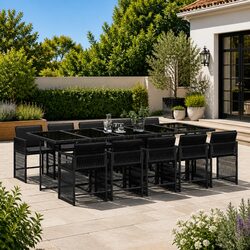 11 Piece Outdoor Dining Set Black Poly Rattan Garden Patio Furniture Chairs