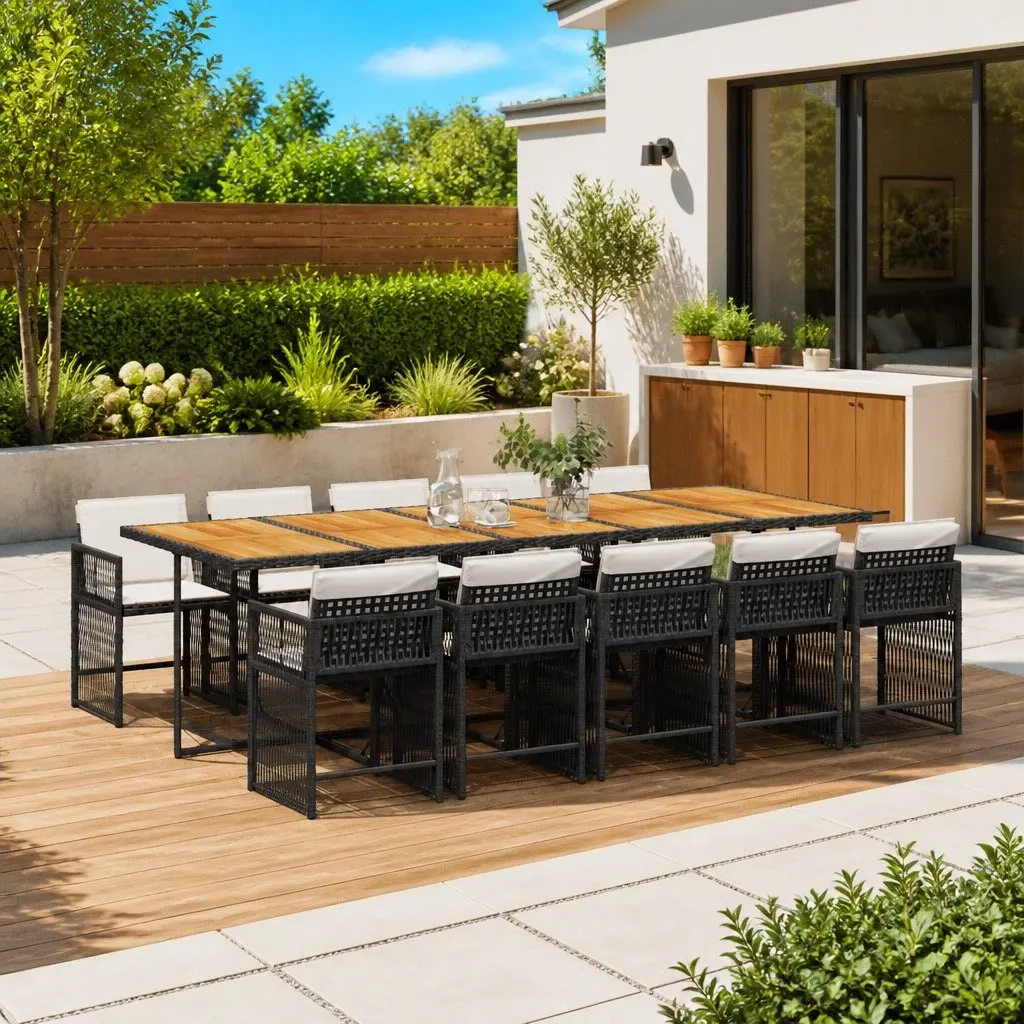 Outdoor Dining Set Poly Rattan 11 Piece Black Chairs Table